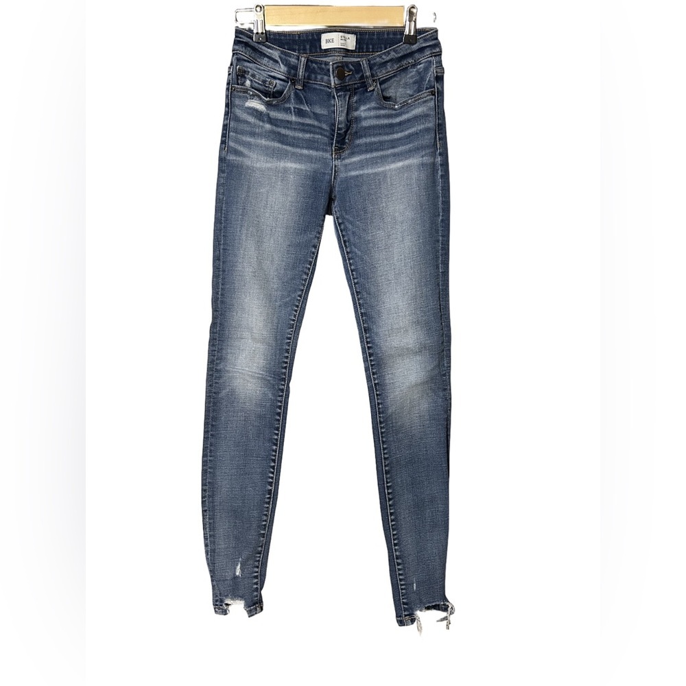 BKE Blue Skinny Jeans with Distressed Hem